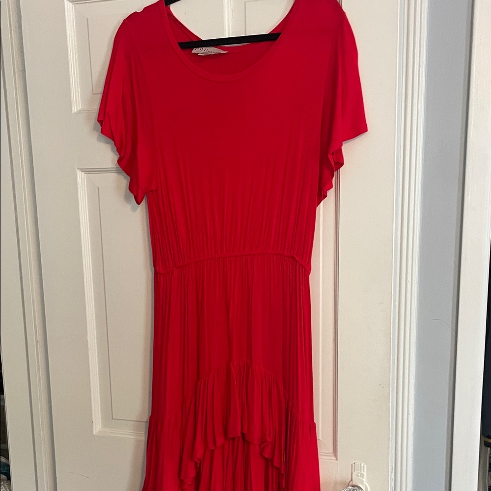Philosophy Bright Red Asymmetrical Ruffle Hem Dress